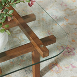 35 Inch Square Tempered Glass Coffee Table with Grid Wood Frame - Coffee Tables available at Alpine Outlets in Denver