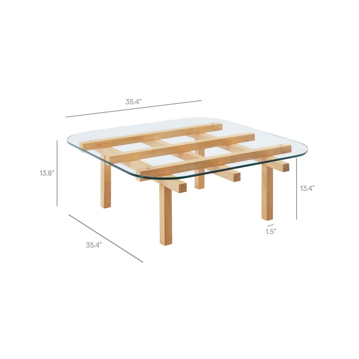 35 Inch Square Tempered Glass Coffee Table with Grid Wood Frame - Coffee Tables available at Alpine Outlets in Denver