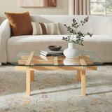 35 Inch Square Tempered Glass Coffee Table with Grid Wood Frame - Coffee Tables available at Alpine Outlets in Denver