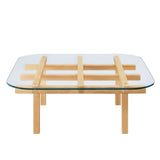35 Inch Square Tempered Glass Coffee Table with Grid Wood Frame - Coffee Tables available at Alpine Outlets in Denver
