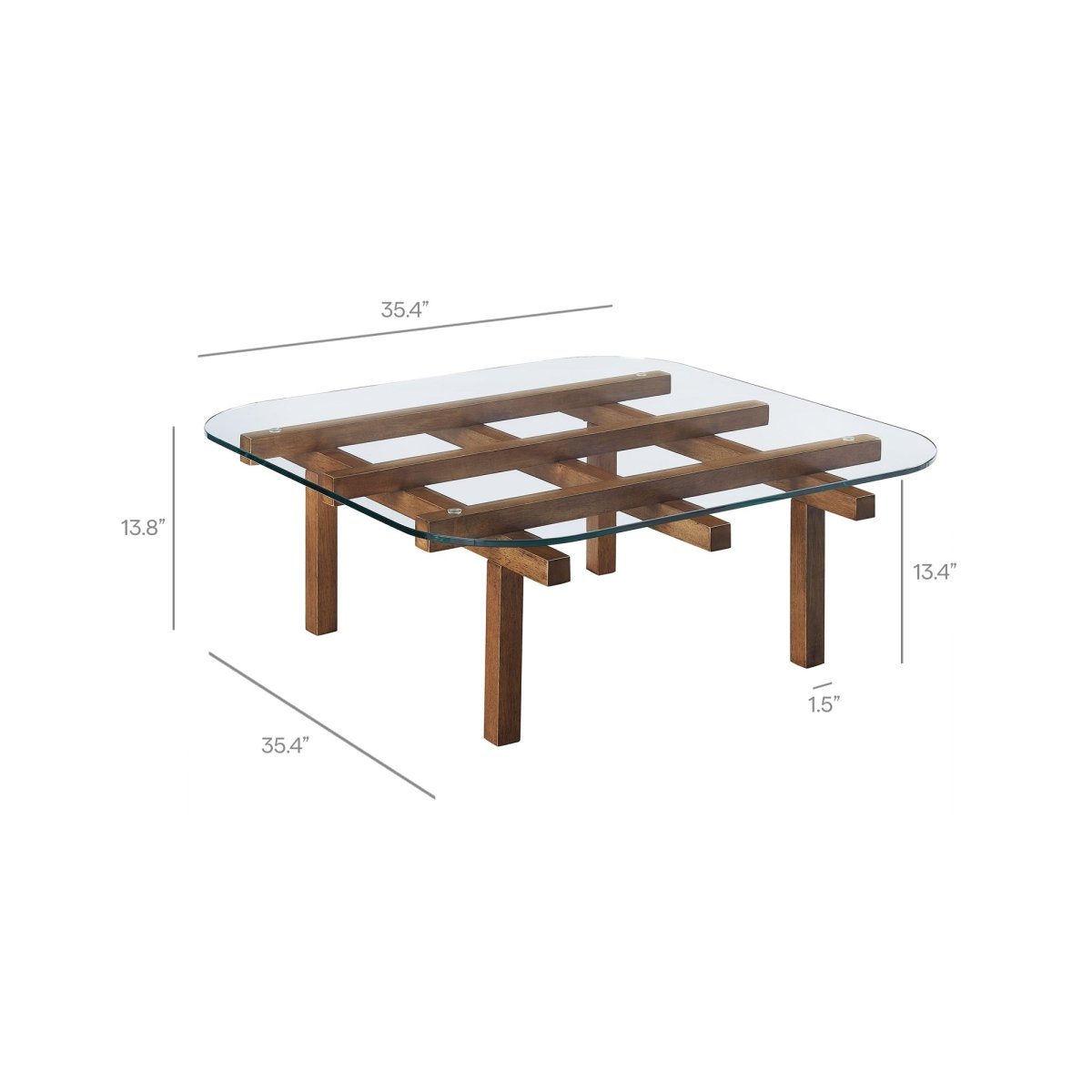 35 Inch Square Tempered Glass Coffee Table with Grid Wood Frame - Coffee Tables available at Alpine Outlets in Denver