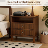 Nightstand With Charging Station, 2 Drawer Bedside Table - Walnut