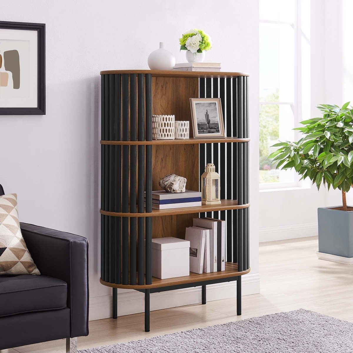 35.5" Three - Tier Display Cabinet Bookshelf with Timber Style Strips - Bookcases available at Alpine Outlets in Denver