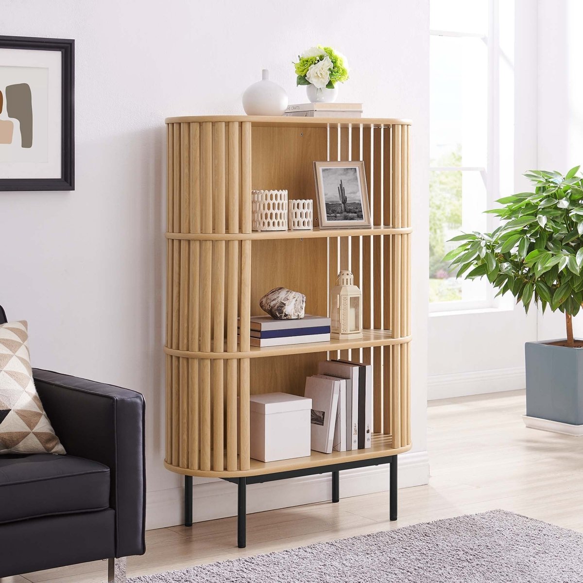 35.5" Three - Tier Display Cabinet Bookshelf with Timber Style Strips - Bookcases available at Alpine Outlets in Denver