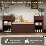 Entryway Storage Bench With Cushion, Drawers & Open Shelves