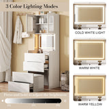 3 In 1 Vanity Table With LED Mirror & Storage Stool For Bedroom