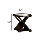 Coffee Table With Cross Design Base, Beveled Glass Top - Espresso