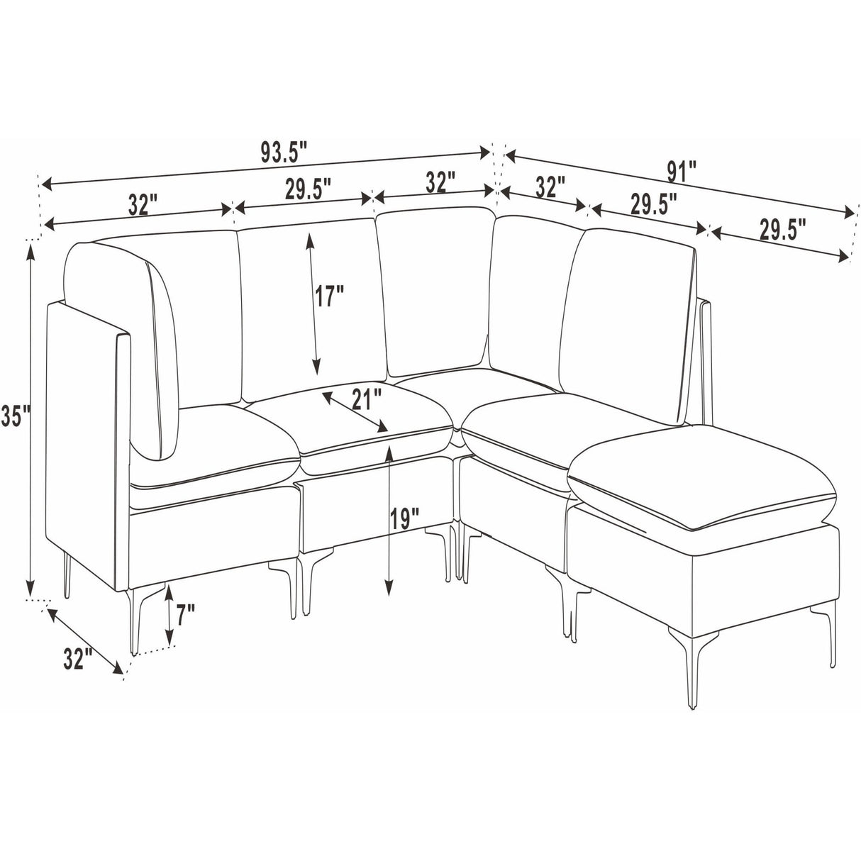 Upholstered Modular Sectional & Tall Legs