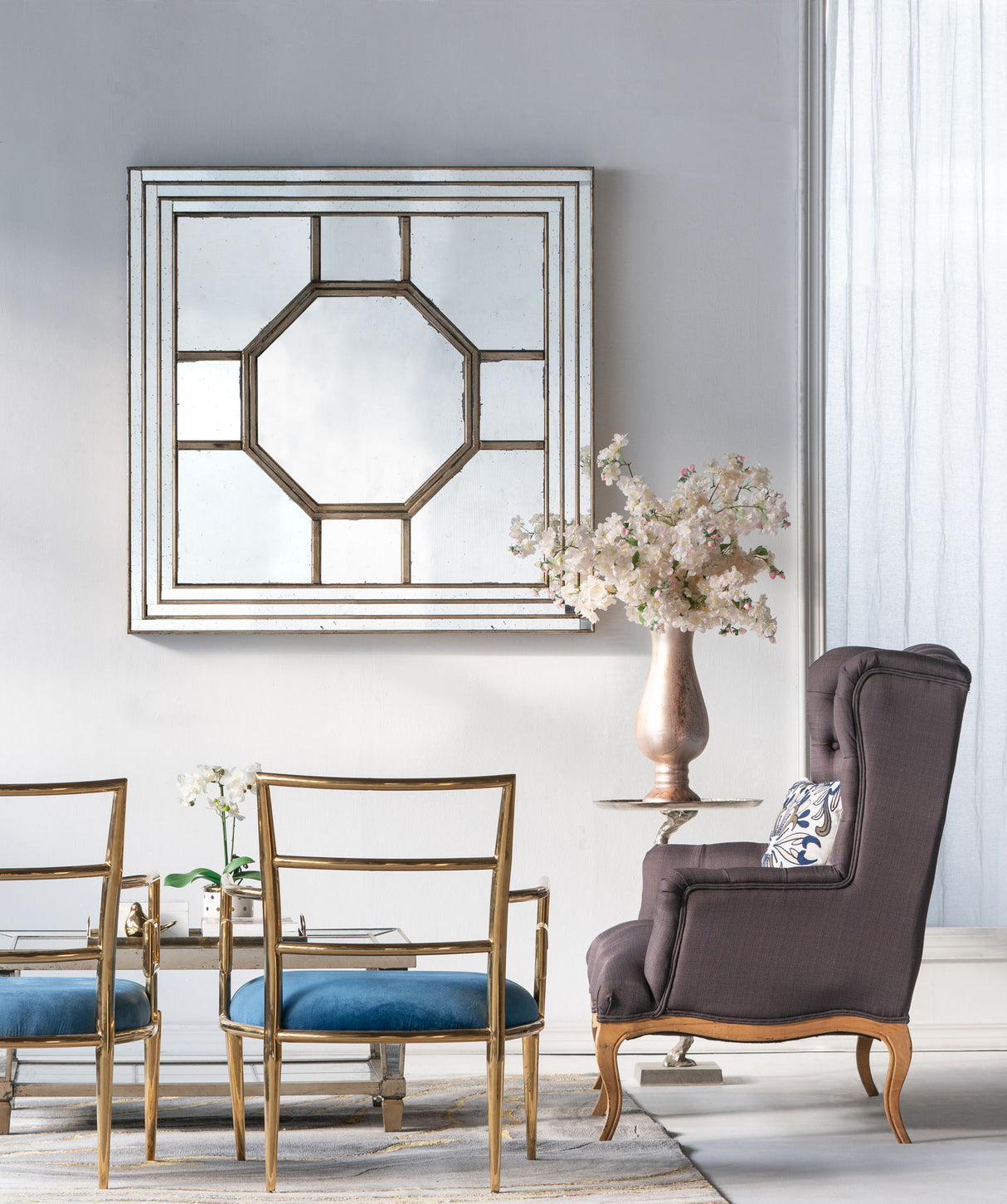 Antique Style Decorative Square Wall Mirror With Mirrored Frame, Wall Decor For Living Room Entryway, Console Lean Against Wall - Silver - Wall Mirrors - Alpine Outlets