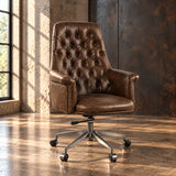 Dasan Dark Brown Top Grain Leather & Iron Swivel Office Chair