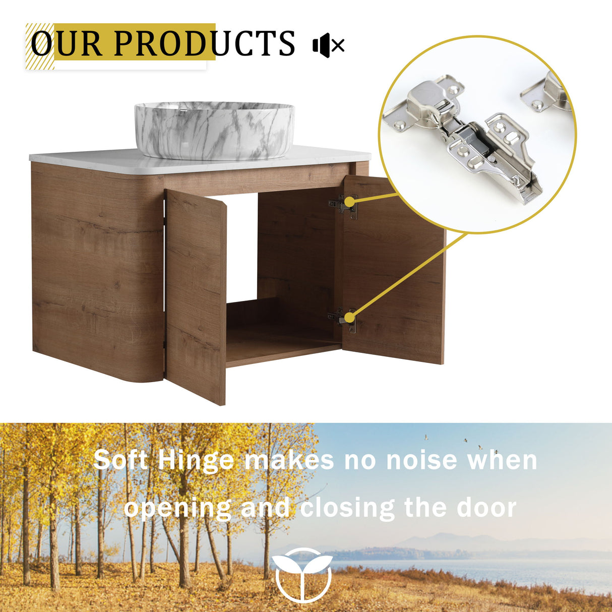 Wall Mounted Bathroom Vanity With Art Sink & 1 Soft Close Door