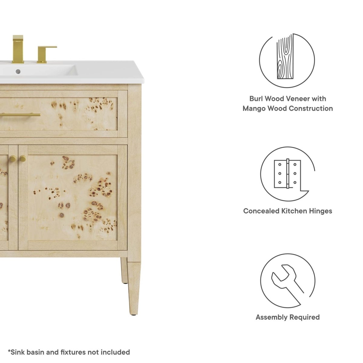 36" Burgundy Wood Bathroom Vanity Cabinet (Sink Basin Not Included) - Bathroom Fixtures - Alpine Outlets