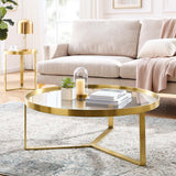 36 Inch Brushed Gold Round Glass Coffee Table - Coffee Tables available at Alpine Outlets in Denver