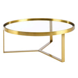36 Inch Brushed Gold Round Glass Coffee Table - Coffee Tables available at Alpine Outlets in Denver
