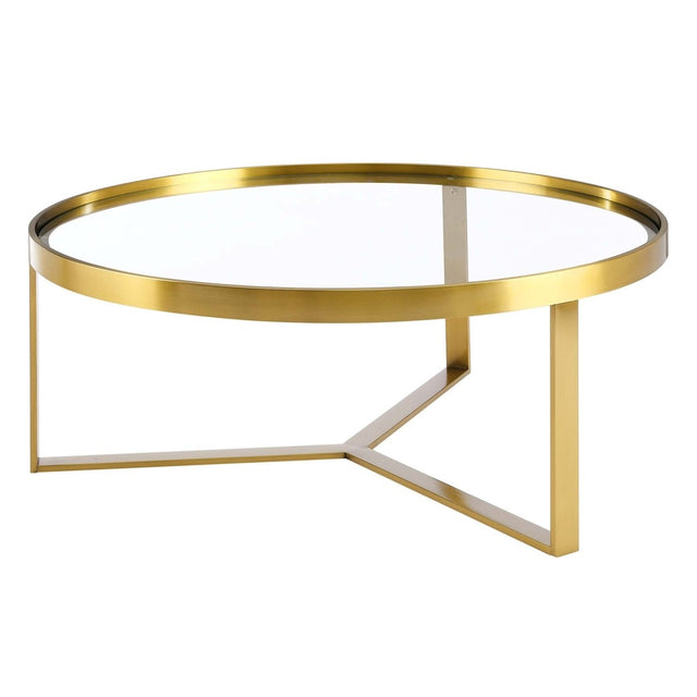 36 Inch Brushed Gold Round Glass Coffee Table - Coffee Tables available at Alpine Outlets in Denver