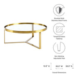 36 Inch Brushed Gold Round Glass Coffee Table - Coffee Tables available at Alpine Outlets in Denver