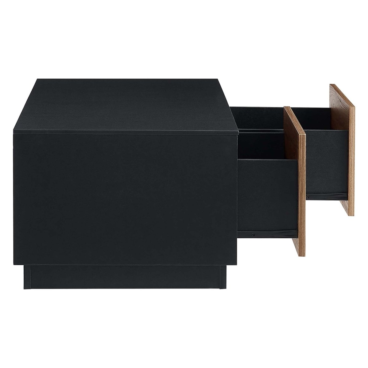 36 Inch Modern Plinth Base Coffee Table with Push - to - Open Drawers in Black Walnut - Coffee Tables available at Alpine Outlets in Denver