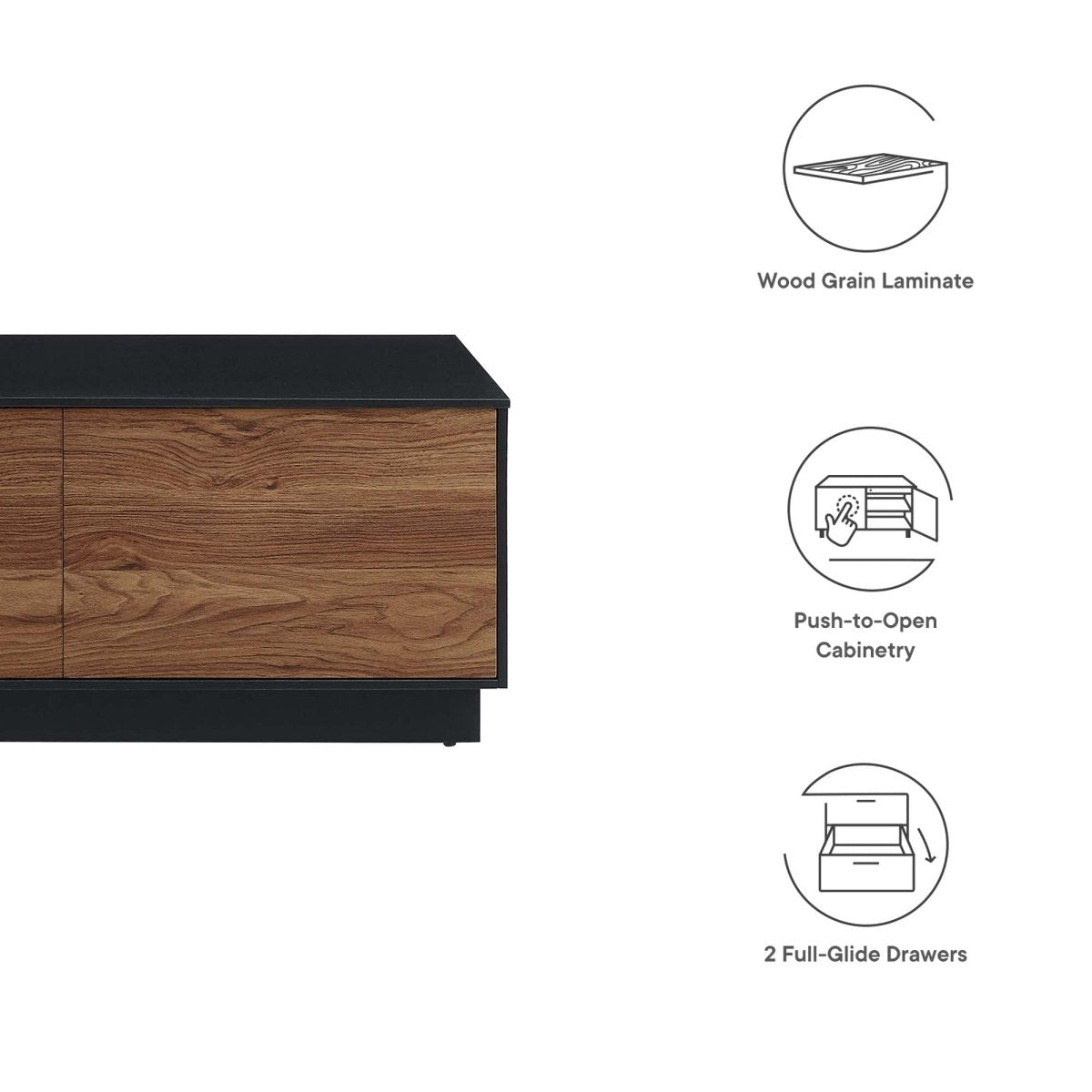 36 Inch Modern Plinth Base Coffee Table with Push - to - Open Drawers in Black Walnut - Coffee Tables available at Alpine Outlets in Denver