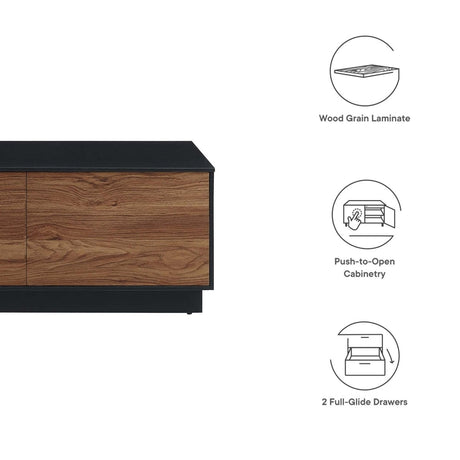 36 Inch Modern Plinth Base Coffee Table with Push - to - Open Drawers in Black Walnut - Coffee Tables available at Alpine Outlets in Denver