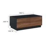 36 Inch Modern Plinth Base Coffee Table with Push - to - Open Drawers in Black Walnut - Coffee Tables available at Alpine Outlets in Denver