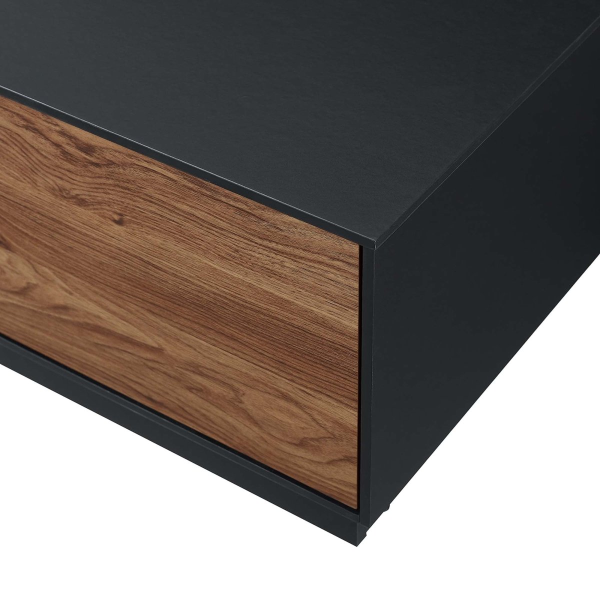 36 Inch Modern Plinth Base Coffee Table with Push - to - Open Drawers in Black Walnut - Coffee Tables available at Alpine Outlets in Denver