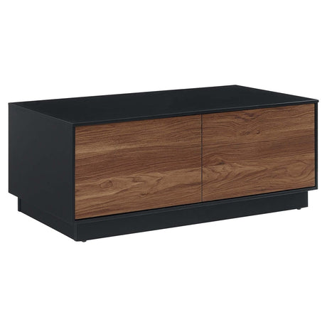 36 Inch Modern Plinth Base Coffee Table with Push - to - Open Drawers in Black Walnut - Coffee Tables available at Alpine Outlets in Denver