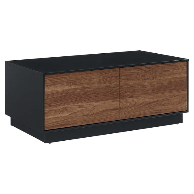 36 Inch Modern Plinth Base Coffee Table with Push - to - Open Drawers in Black Walnut - Coffee Tables available at Alpine Outlets in Denver