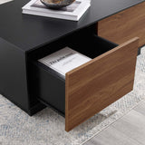 36 Inch Modern Plinth Base Coffee Table with Push - to - Open Drawers in Black Walnut - Coffee Tables available at Alpine Outlets in Denver