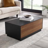 36 Inch Modern Plinth Base Coffee Table with Push - to - Open Drawers in Black Walnut - Coffee Tables available at Alpine Outlets in Denver