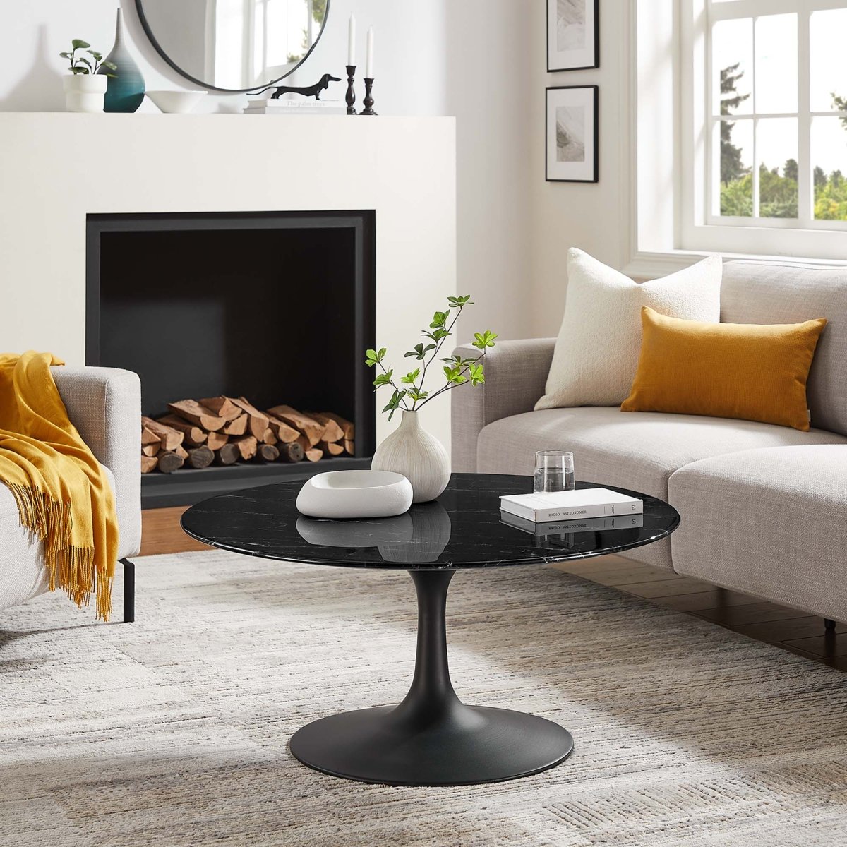 36 Inch Round Artificial Marble Pedestal Coffee Table - Coffee Tables available at Alpine Outlets in Denver