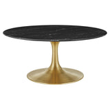 36 Inch Round Artificial Marble Pedestal Coffee Table - Coffee Tables available at Alpine Outlets in Denver