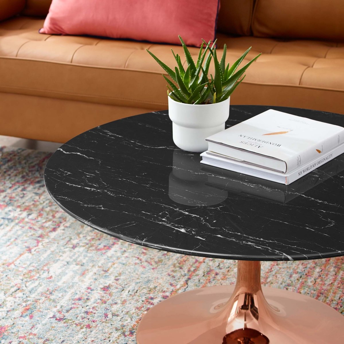 36 Inch Round Artificial Marble Pedestal Coffee Table - Coffee Tables available at Alpine Outlets in Denver