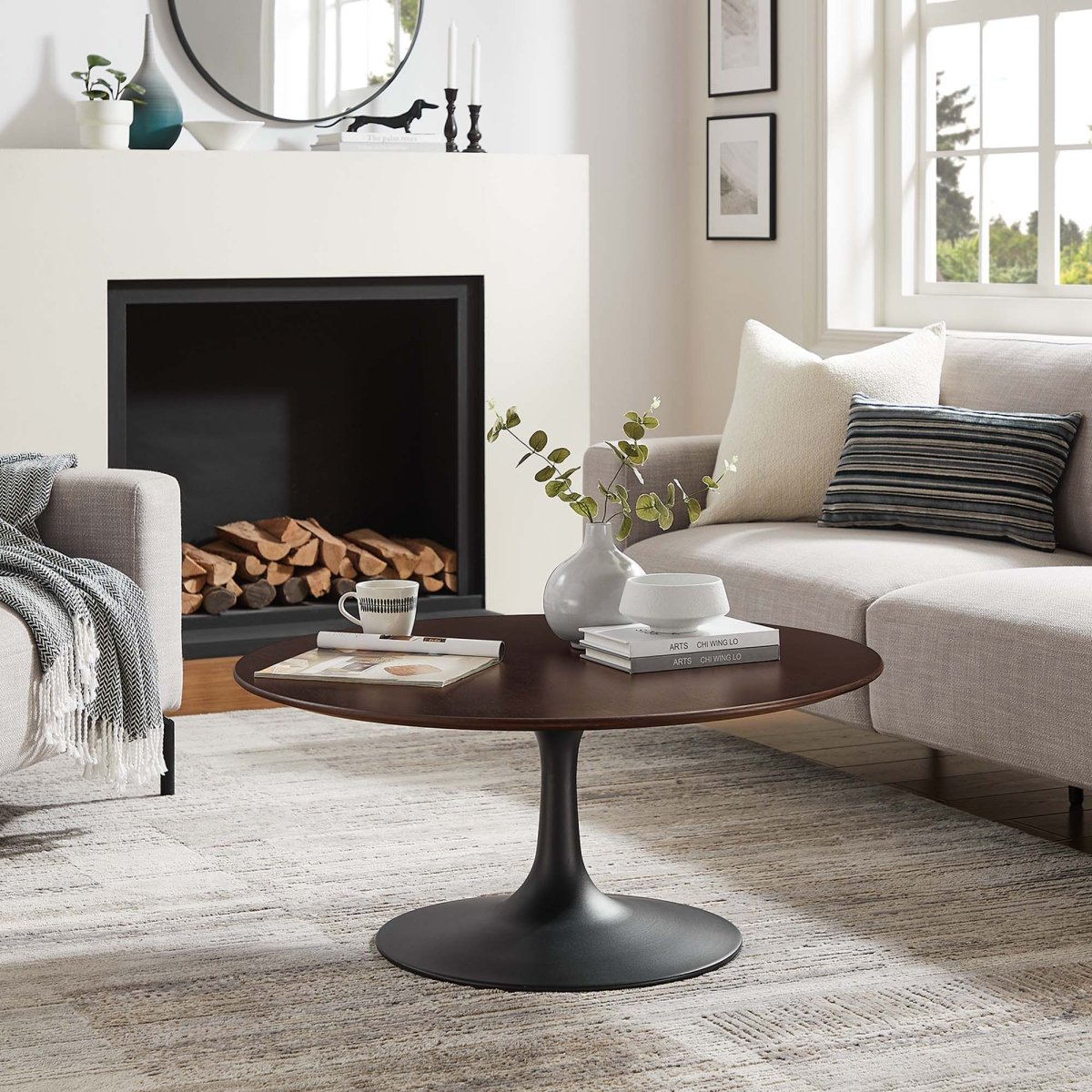 36 Inch Round Wood Pedestal Coffee Table - Coffee Tables available at Alpine Outlets in Denver