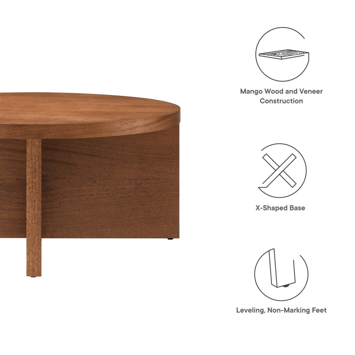 36 Inch Rustic Round Mango Wood Coffee Table - Coffee Tables available at Alpine Outlets in Denver