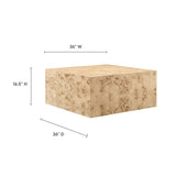 36 Inch Sophisticated Square Burl Wood Coffee Table - Coffee Tables available at Alpine Outlets in Denver