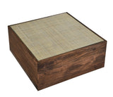 36 Inch Square Wood and Rattan Coffee Table with Glass Top in Walnut - Coffee Tables available at Alpine Outlets in Denver