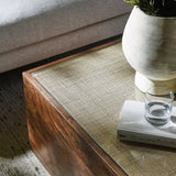 36 Inch Square Wood and Rattan Coffee Table with Glass Top in Walnut - Coffee Tables available at Alpine Outlets in Denver
