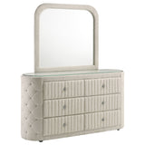 Sonya 6-Drawer Upholstered Dresser with Mirror - Ivory