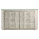 Sonya 6-Drawer Upholstered Dresser in Ivory Boucle