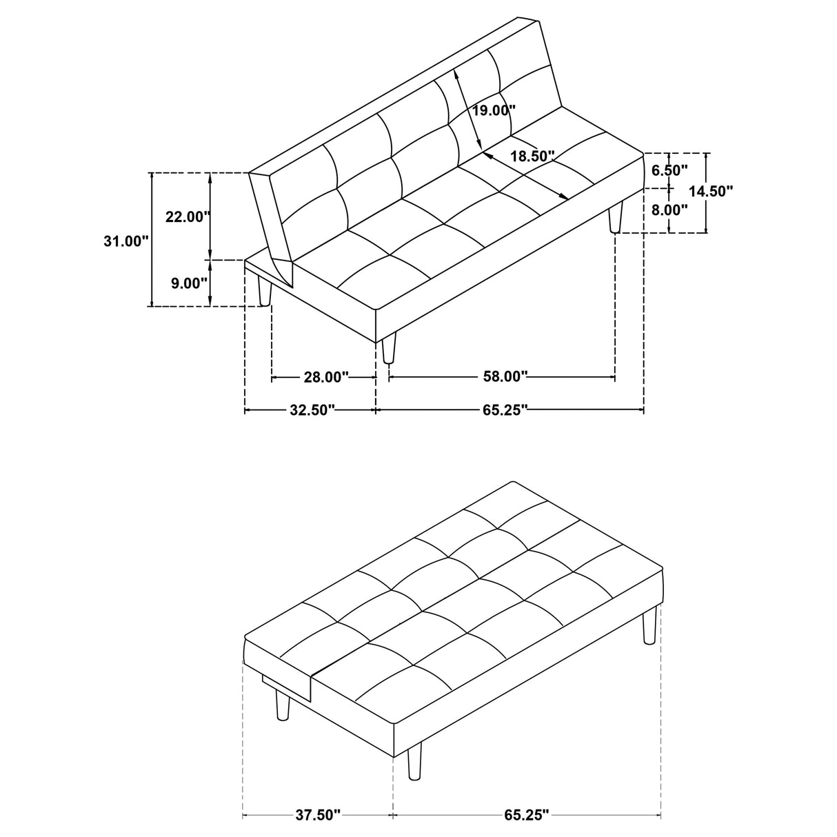 Stanford Upholstered Tufted Convertible Sofa Bed - Black