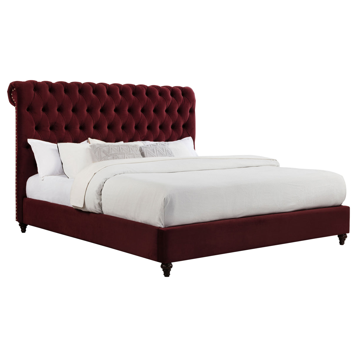Devon Upholstered California King Panel Bed in Wine Red