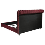Devon Upholstered California King Panel Bed in Wine Red