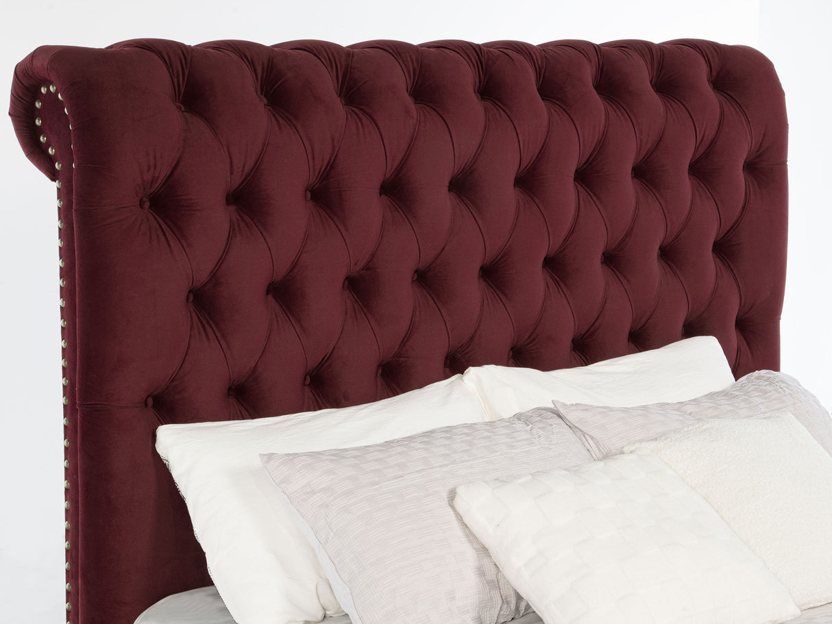 Devon Upholstered California King Panel Bed in Wine Red