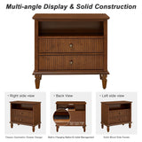 Nightstand With Charging Station, 2 Drawer Bedside Table - Walnut