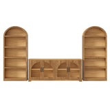 3 Piece TV Stand Set With Bookshelf With Arched Design For Living Room - Brown