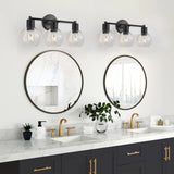 3 Light Globe Bathroom Vanity Light With Clear Glass Shades - Black