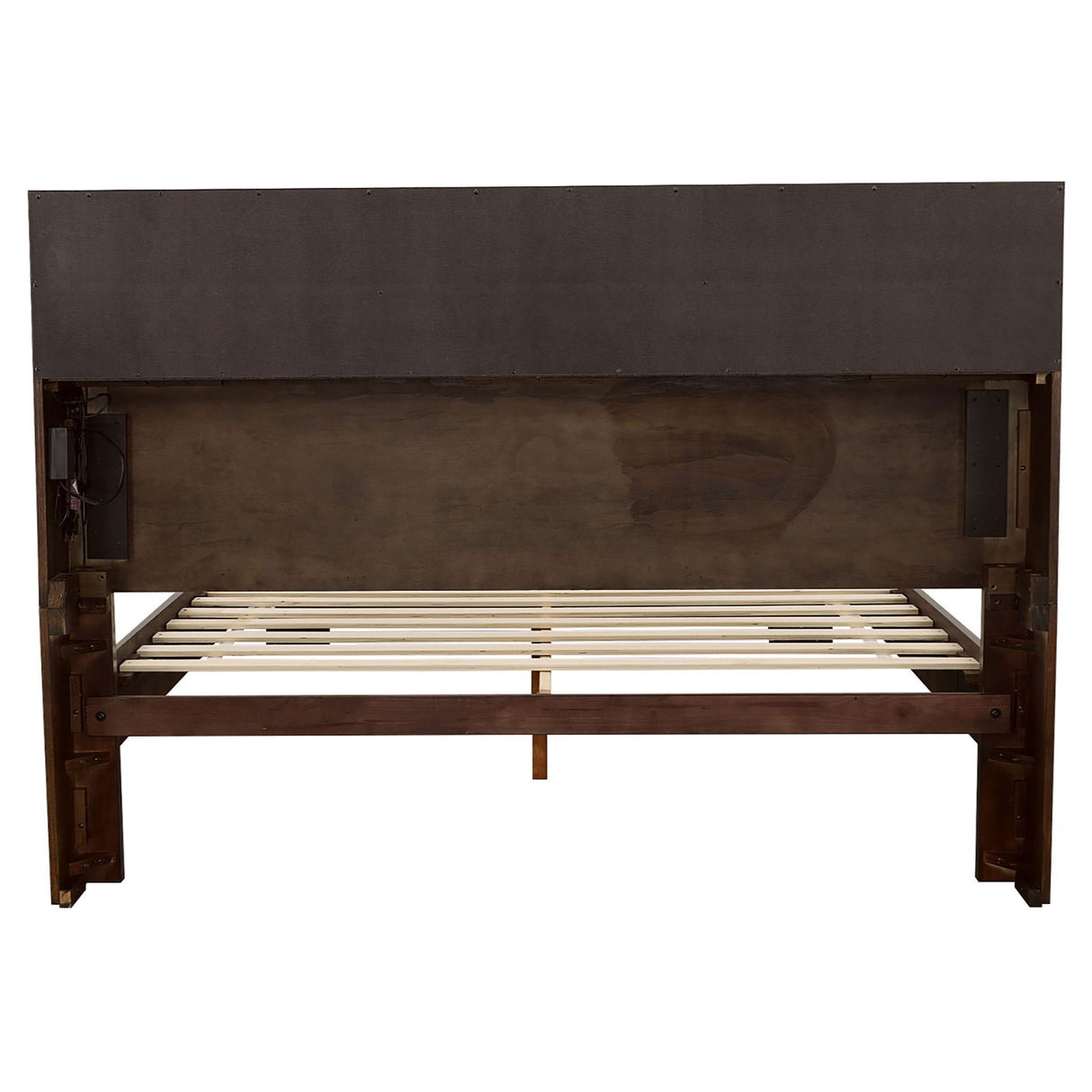 Copper - Eastern King LED Storage Bookcase Bed With Built In Shelves - Cappuccino