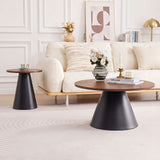 Nesting Coffee Table, Adjustable Foot Pads For Living Room (Set of 2) - Walnut / Black