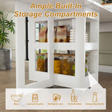 Extendable Dining Table With Power Socket, Lockable Casters, Storage Cabinet