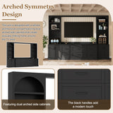 Arched Entertainment Center Wall Unit With 6 Drawers, Large TV Stand With Bookshelves